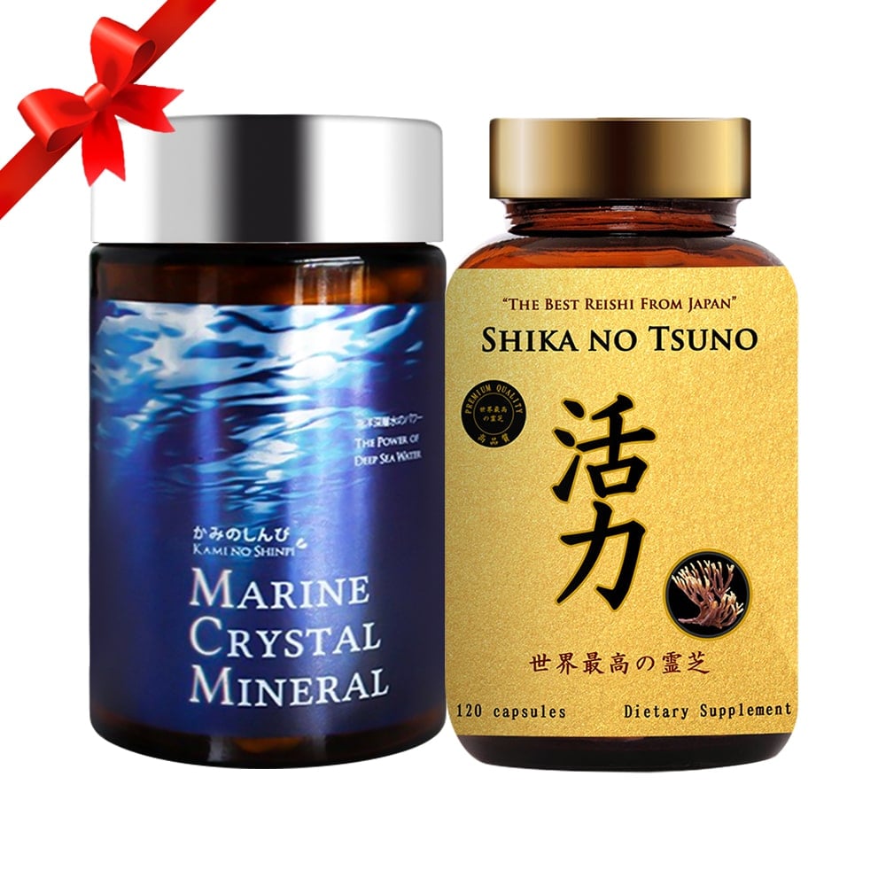 Bộ đôi tăng cường sức khỏe, phục hồi thể lực Mirako Organic Shika No Tsuno 120 viên và Marine Crystal Mineral 120 viên