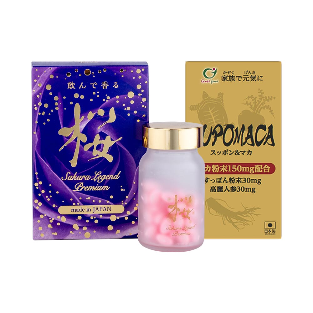 Bộ đôi cân bằng nội tiết Sakura Legend Premium và tăng cường sinh lý Genki Fami Supo Maca