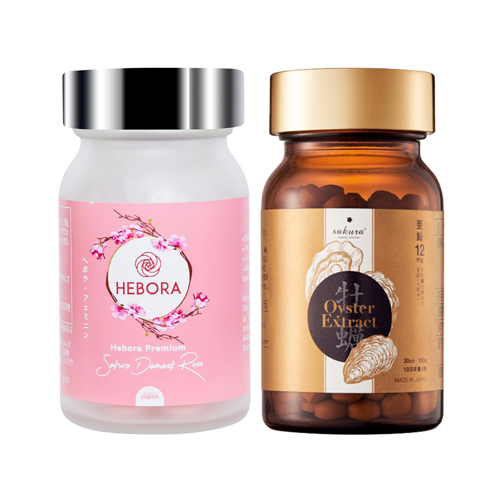 Bộ đôi cân bằng nội tiết Hebora và tăng cường sinh lý Sakura Oyster Extract