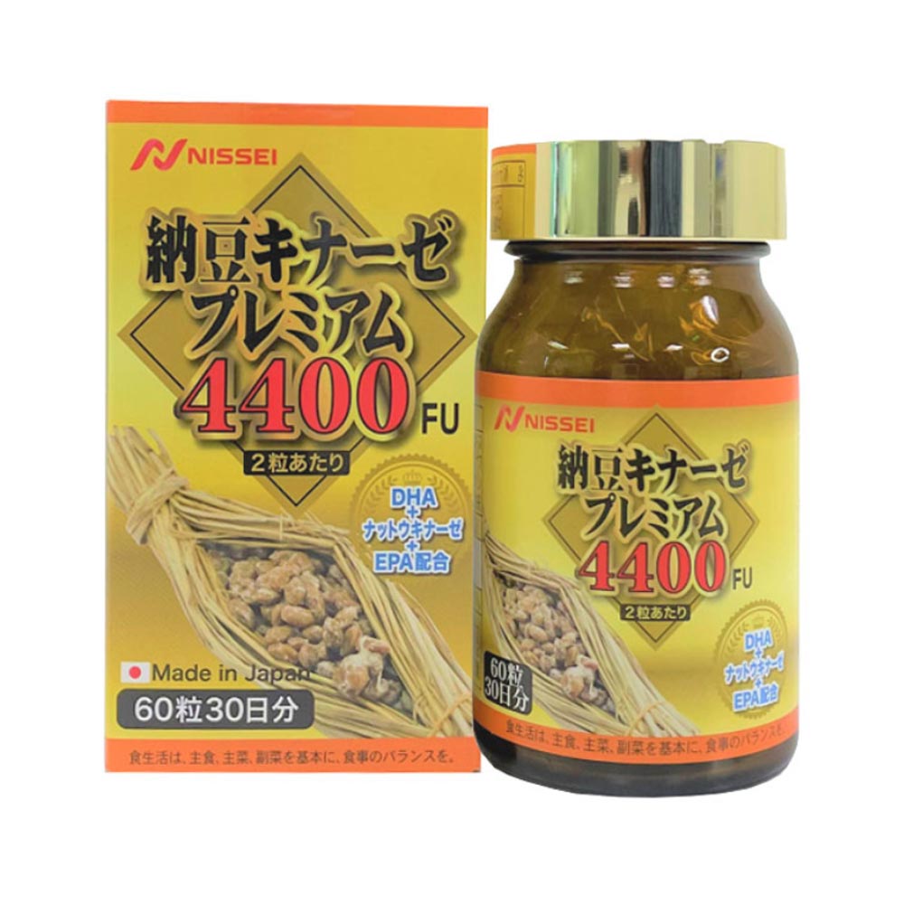 Viên uống phòng ngừa đột quỵ Nissei Nattokinase Premium 4400FU Nhật Bản 60 viên