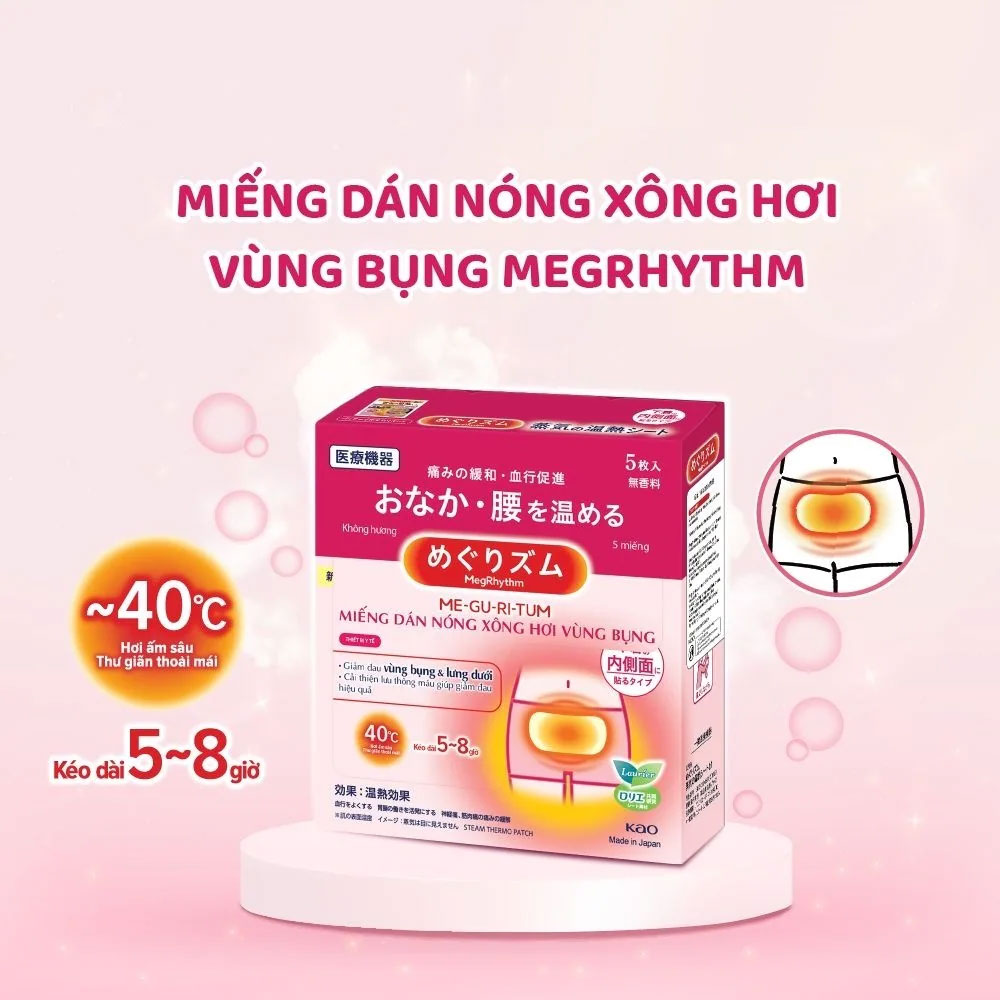 Miếng dán làm ấm, giảm đau bụng trong chu kỳ MegRhythm  Kao (5 Miếng)