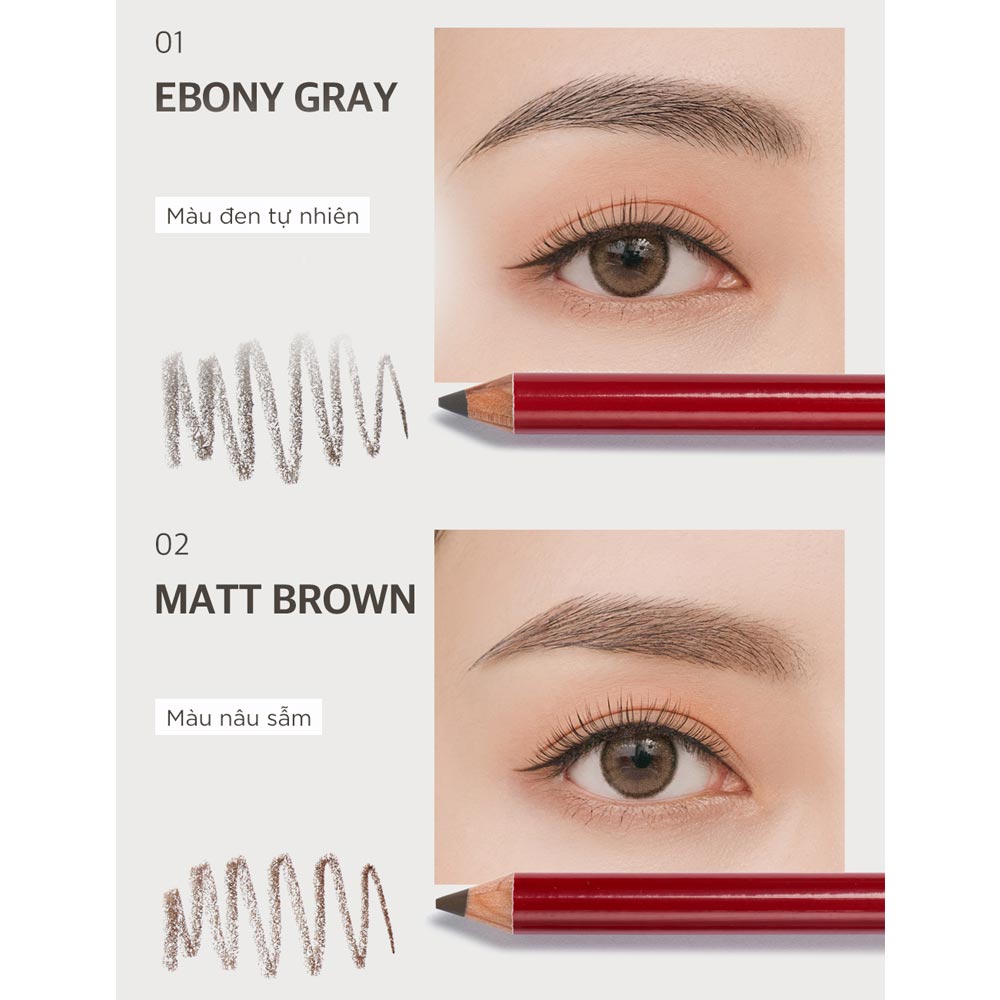 Chì kẻ mày sắc nét, lâu trôi B.O.M Basic Wood Brow Pencil 1g