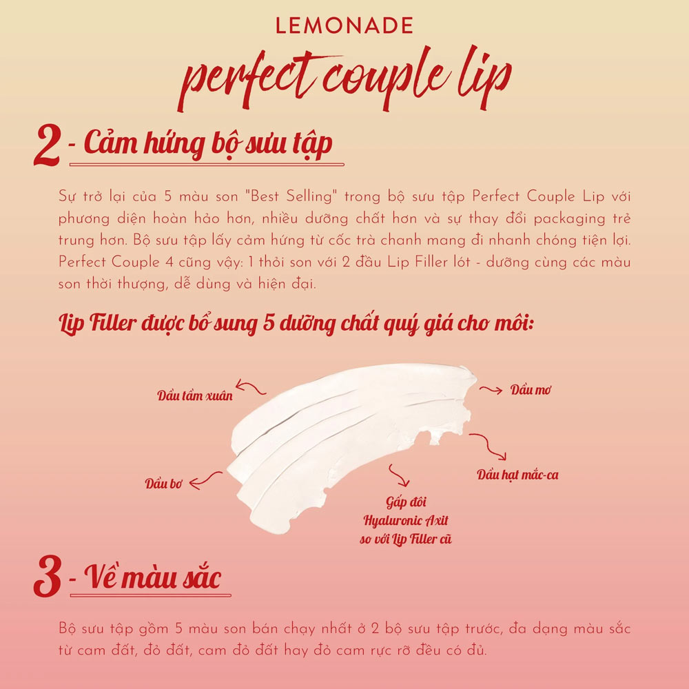Son lì 2 đầu mịn mượt lâu trôi Lemonade Perfect Couple Lip Version 2 7.5g