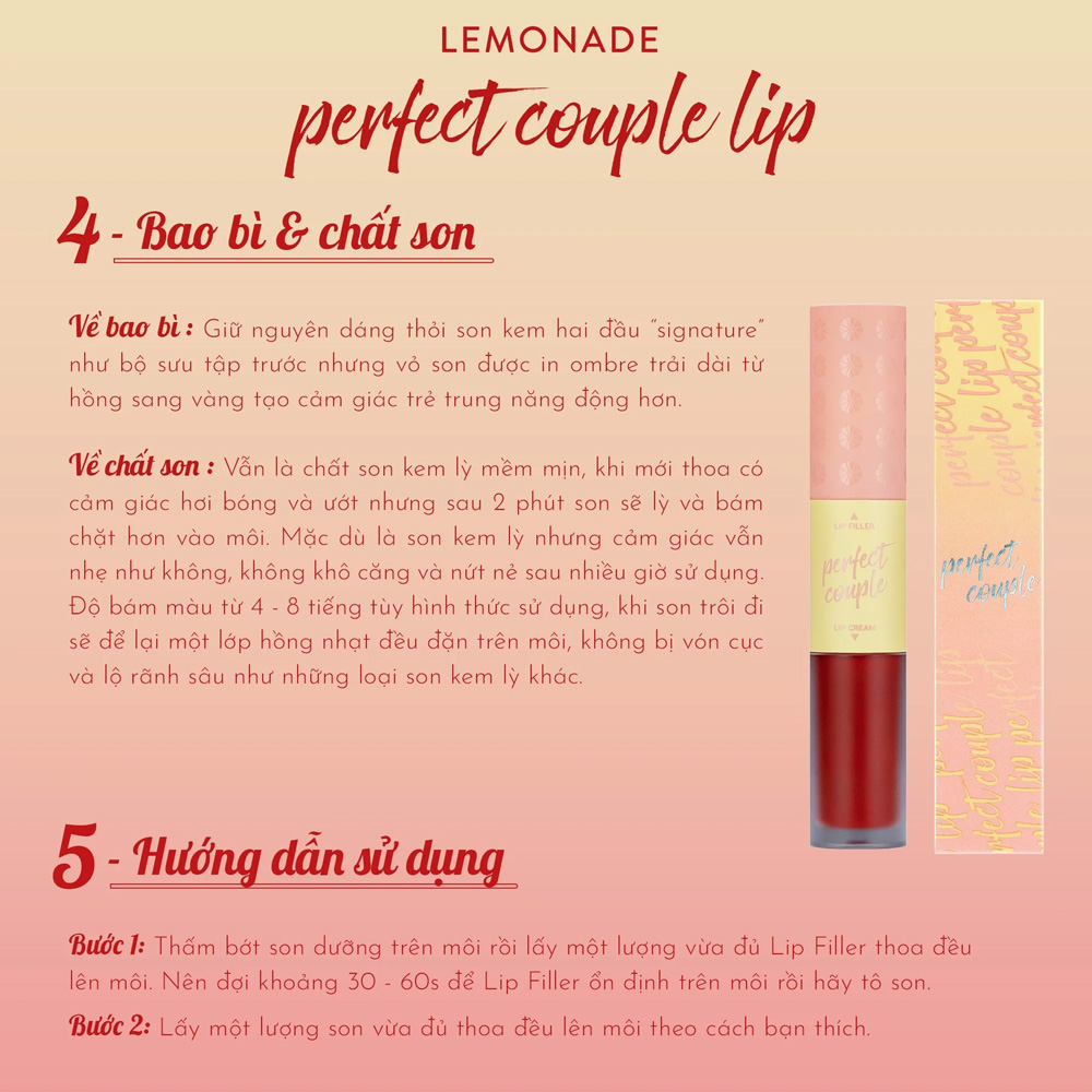 Son lì 2 đầu mịn mượt lâu trôi Lemonade Perfect Couple Lip Version 2 7.5g