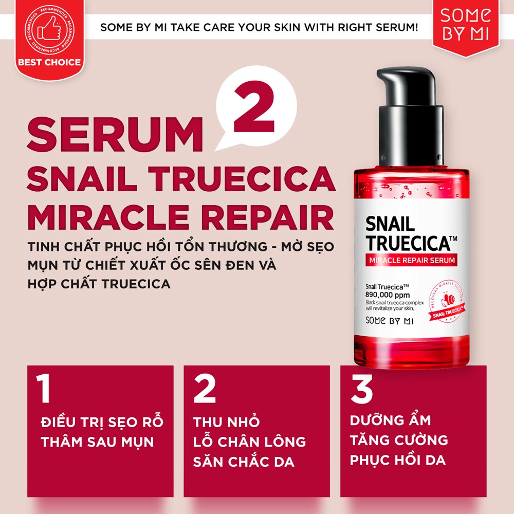 Tinh chất ốc sên phục hồi da, mờ thâm sẹo Some By Mi Snail Truecica Miracle Repair Serum 50ml