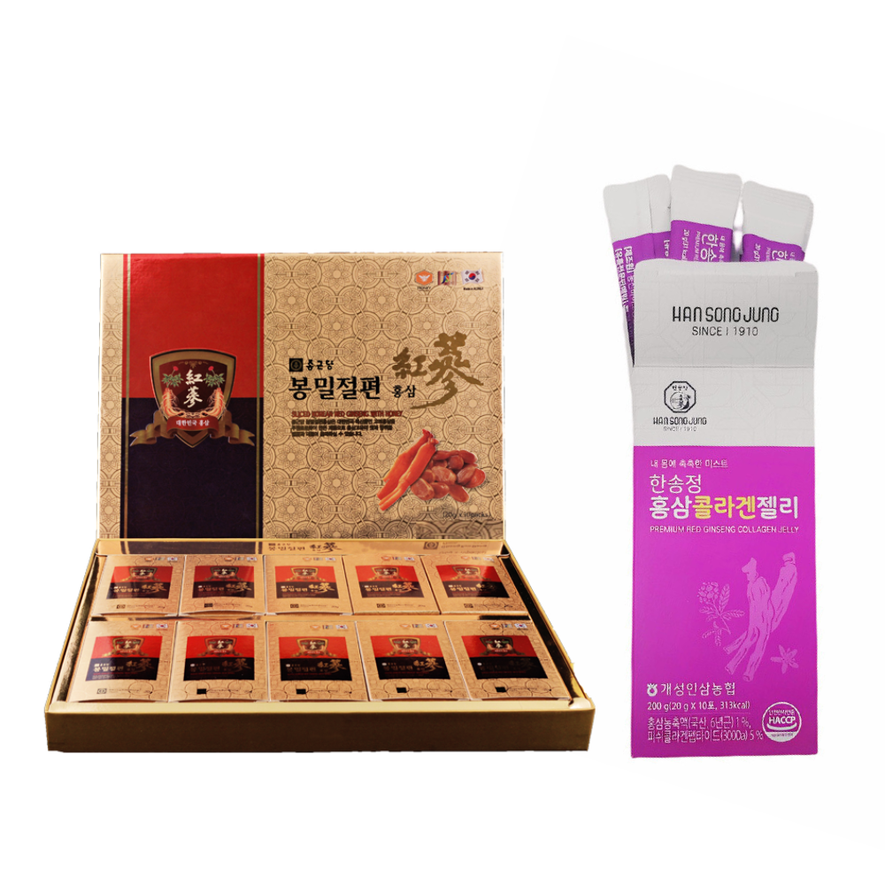 Set Hồng sâm lát tẩm mật ong và Thạch Collagen Hồng Sâm Hàn Quốc KGS Ginseng House