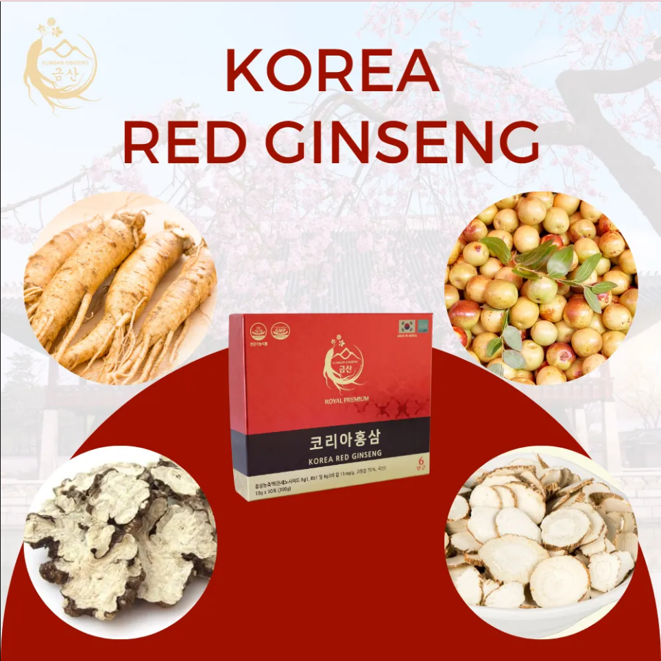 Nước uống hồng sâm Hàn Quốc 6 năm tuổi Kumsan Korea Red Ginseng (Hộp 30 gói x 10g)