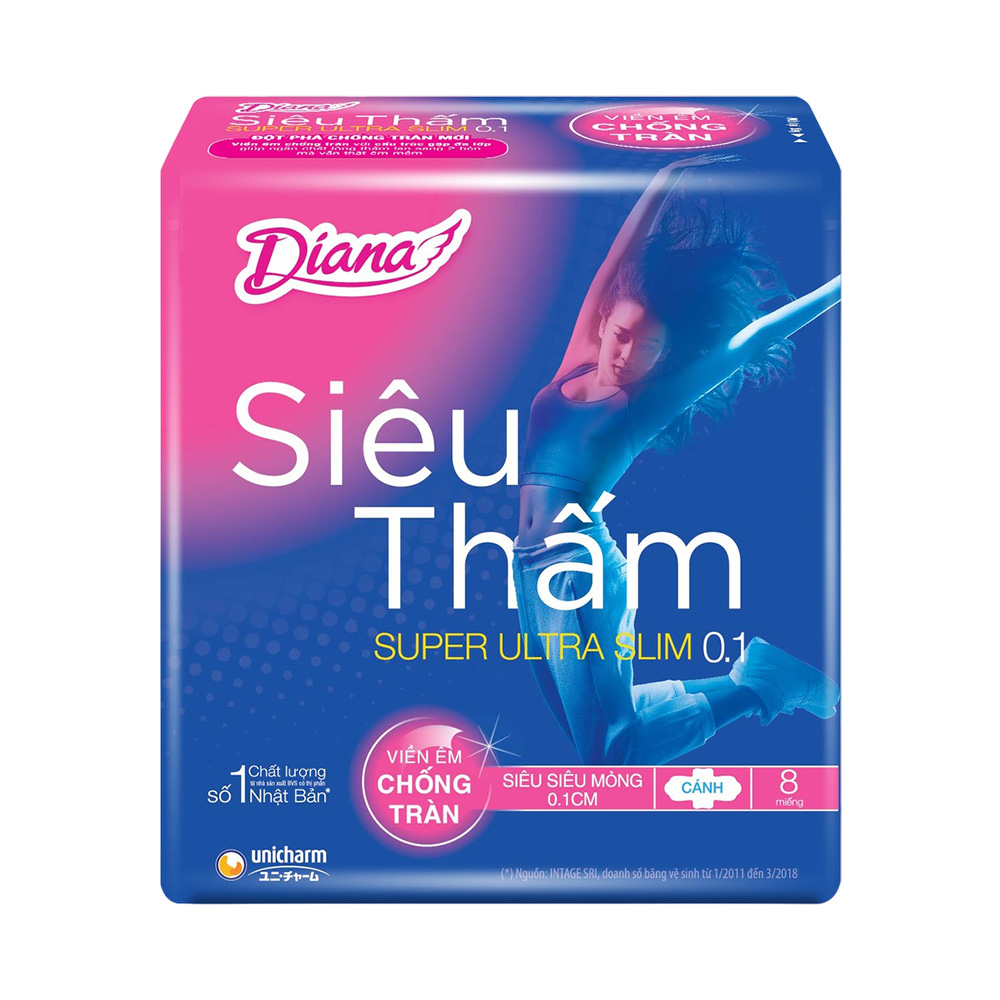 Băng Vệ Sinh Diana Siêu thấm mỏng 0.1 8 miếng - Có Cánh