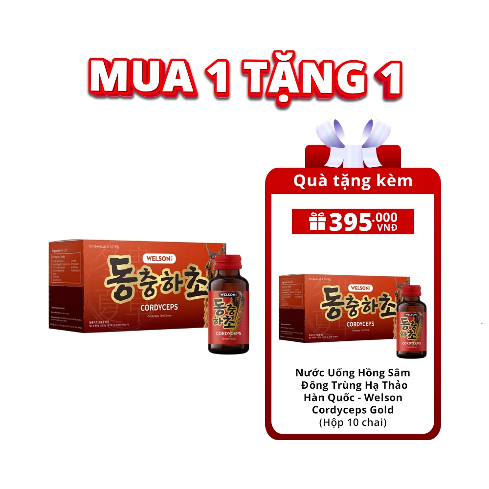 Hộp 10 Chai nước uống đông trùng hạ thảo Welson Cordyceps 75ml 
