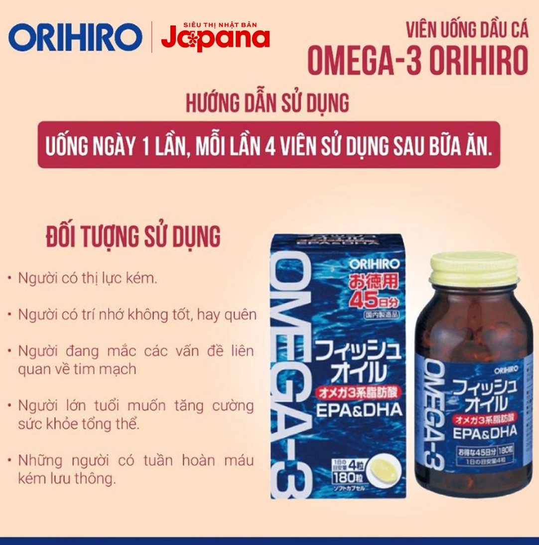 Viên uống bổ mắt Omega-3 Orihiro 180 viên (Chính hãng)