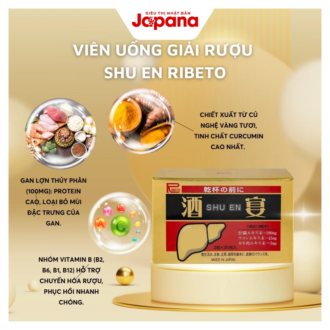 Viên uống giải rượu Ribeto Shoji Shuen Nhật Bản (Hộp 30 gói x 3 viên)