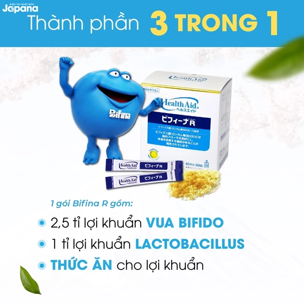 Bột men vi sinh sống HealthAid Bifina S trung cấp (Hộp 60 gói) (Date 9/25)
