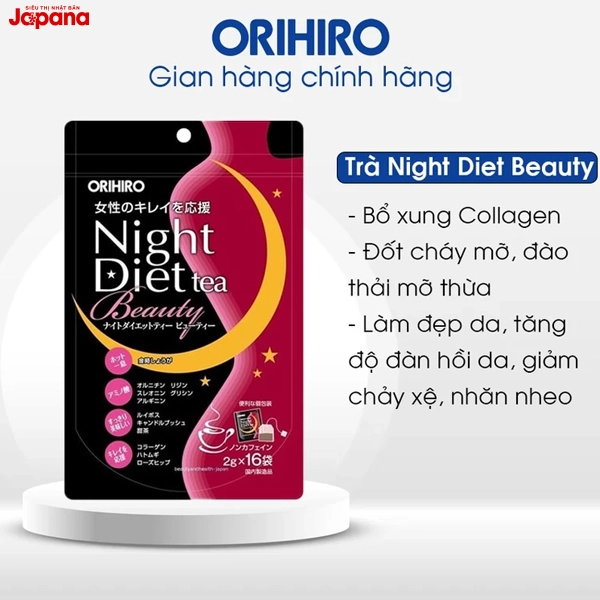 Trà giảm cân làm đẹp da ban đêm Orihiro Night Diet Tea Beauty (16 gói x 2g)