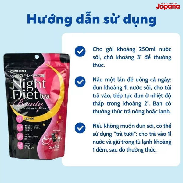 Trà giảm cân làm đẹp da ban đêm Orihiro Night Diet Tea Beauty (16 gói x 2g)