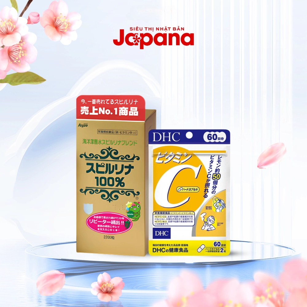 Bộ đôi tăng cường đề kháng Tảo xoắn Algae 2200 viên và Vitamin C DHC 120 viên