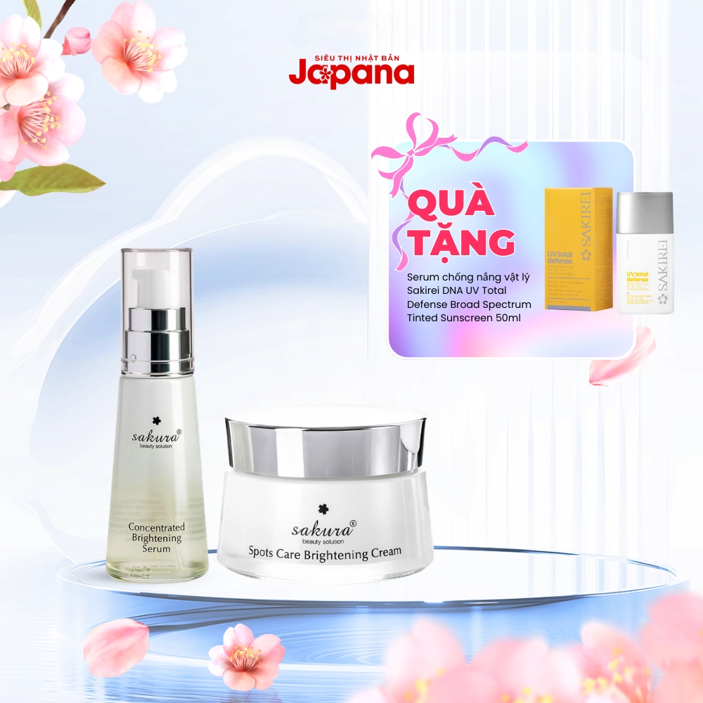 Bộ 2 sản phẩm dưỡng trắng Sakura Spots Care Brightening Cream 45g và Concentrated Brightening Serum 30ml