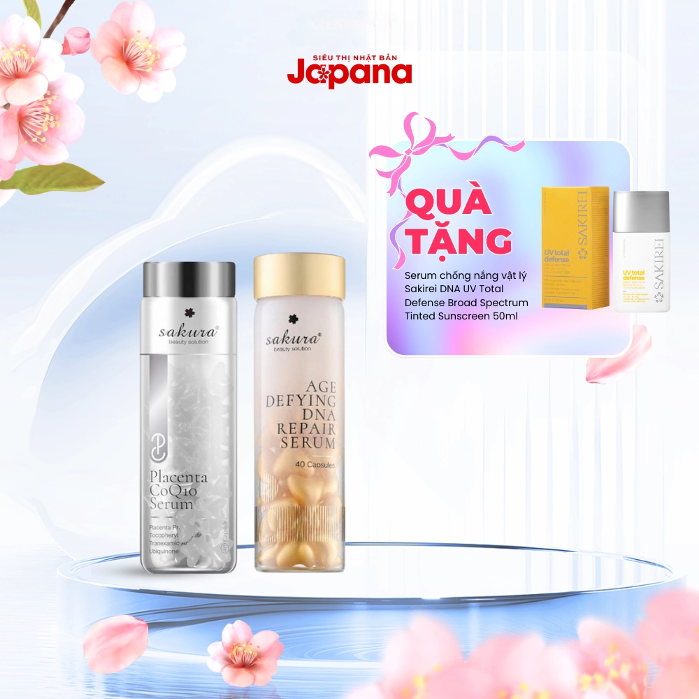 Bộ 2 Serum trắng da chống lão hóa Sakura Beauty Solution Placenta CoQ10 và Age Defying DNA Repair 40v
