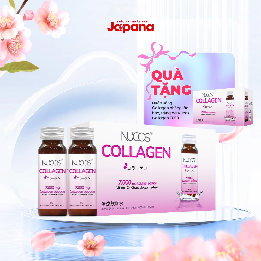 Nước uống Collagen chống lão hóa, trắng da Nucos Collagen 7000 (Hộp 10 chai x 30 ml)