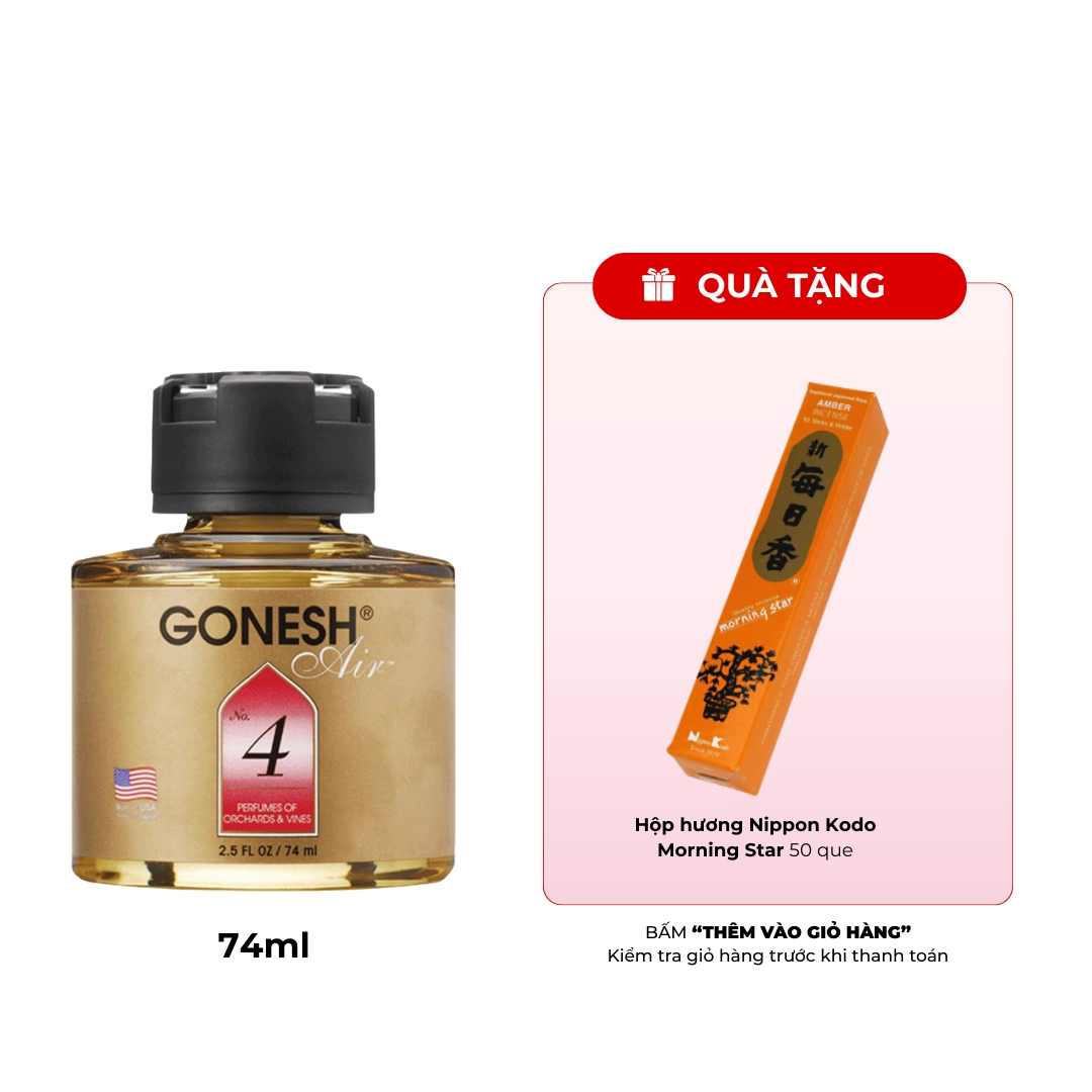 Nước thơm làm mát không khí Nippon Kodo Gonesh Air No.4 74ml (Hương đào và cherry)
