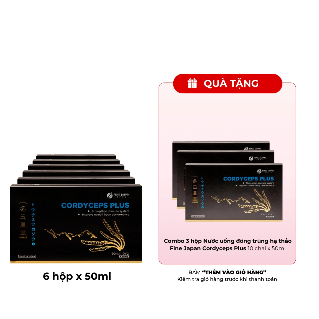 Combo 6 hộp Nước uống đông trùng hạ thảo Fine Japan Cordyceps Plus (Hộp 10 chai x 50ml)
