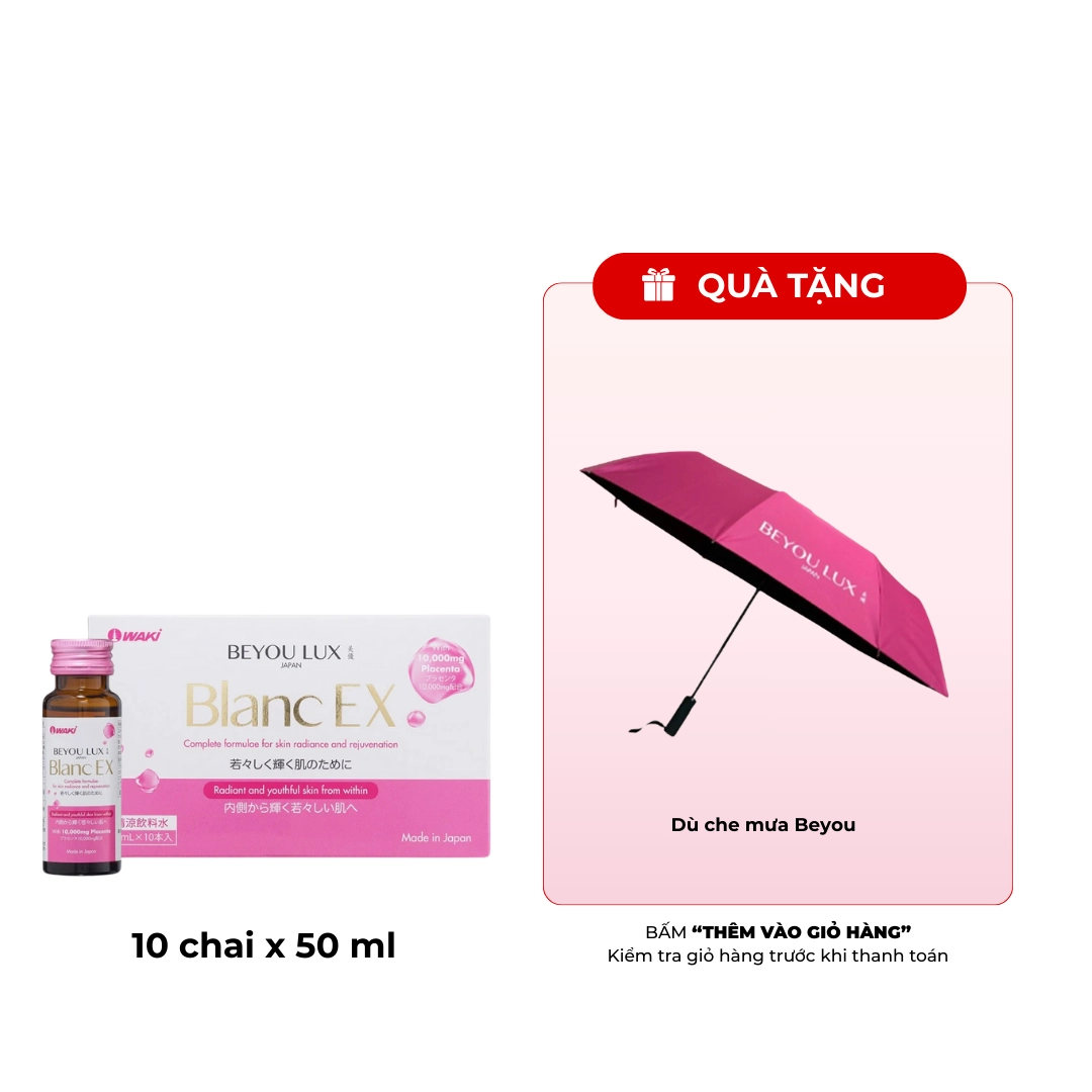 Nước Uống Sáng Da Placenta & Collagen 2in1 Beyou Lux Blanc EX (Hộp 10 chai x 50 ml)