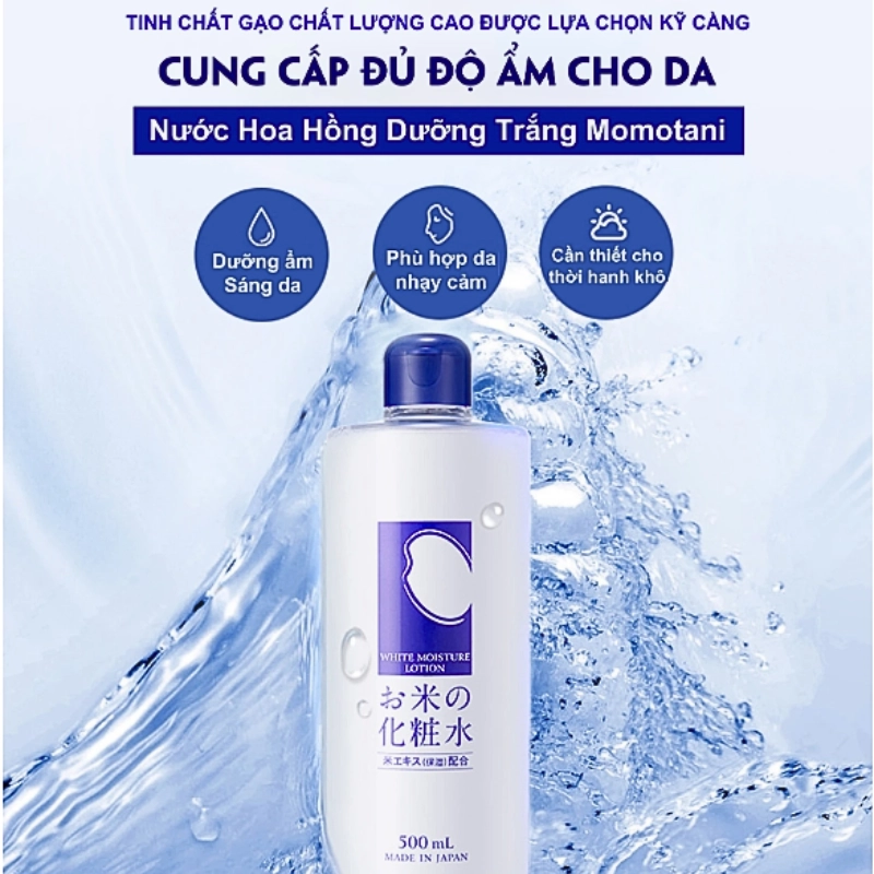 Nước hoa hồng dưỡng trắng Momotani White Moisture Lotion 500ml