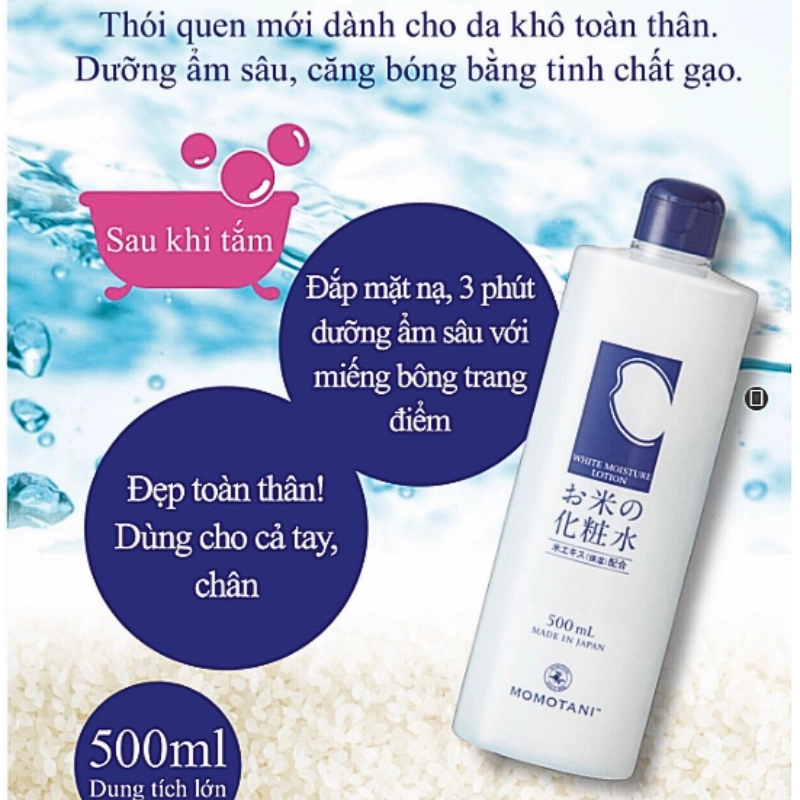 Nước hoa hồng dưỡng trắng Momotani White Moisture Lotion 500ml