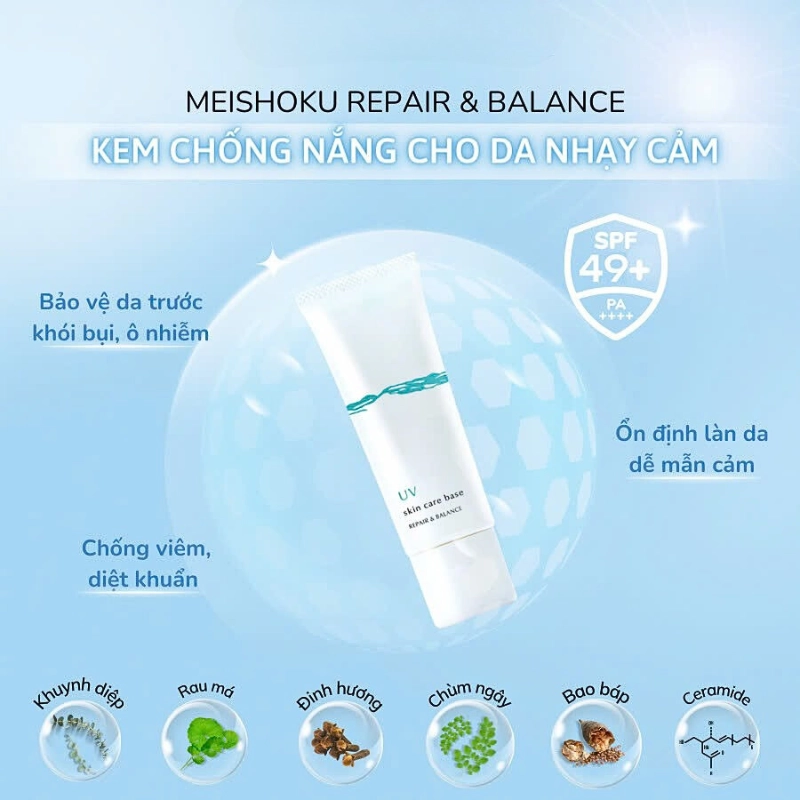 Kem chống nắng cho da nhạy cảm Meishoku Repair & Balance SPF49/PA+++ 40g