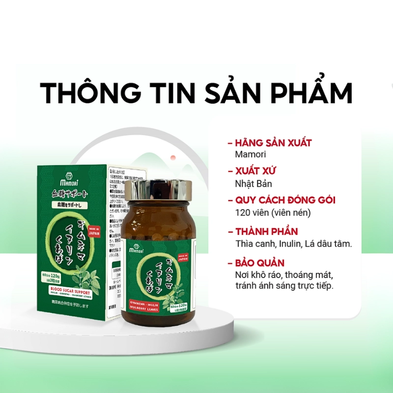 Viên uống hỗ trợ phòng ngừa Tiểu Đường Mamori Gymnema Inulin 120 viên