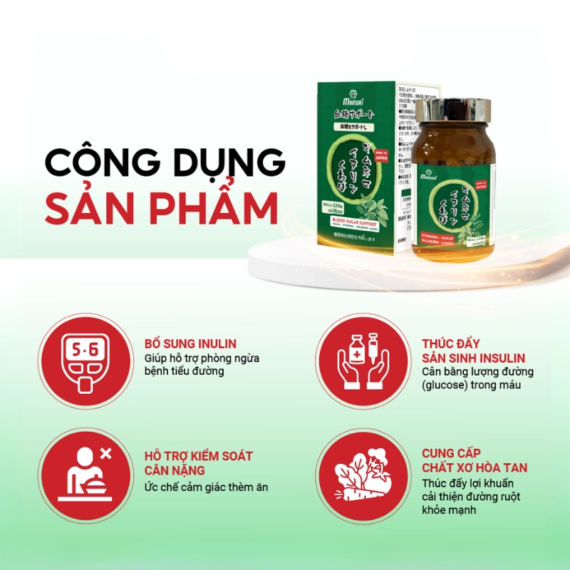 Viên uống hỗ trợ phòng ngừa Tiểu Đường Mamori Gymnema Inulin 120 viên