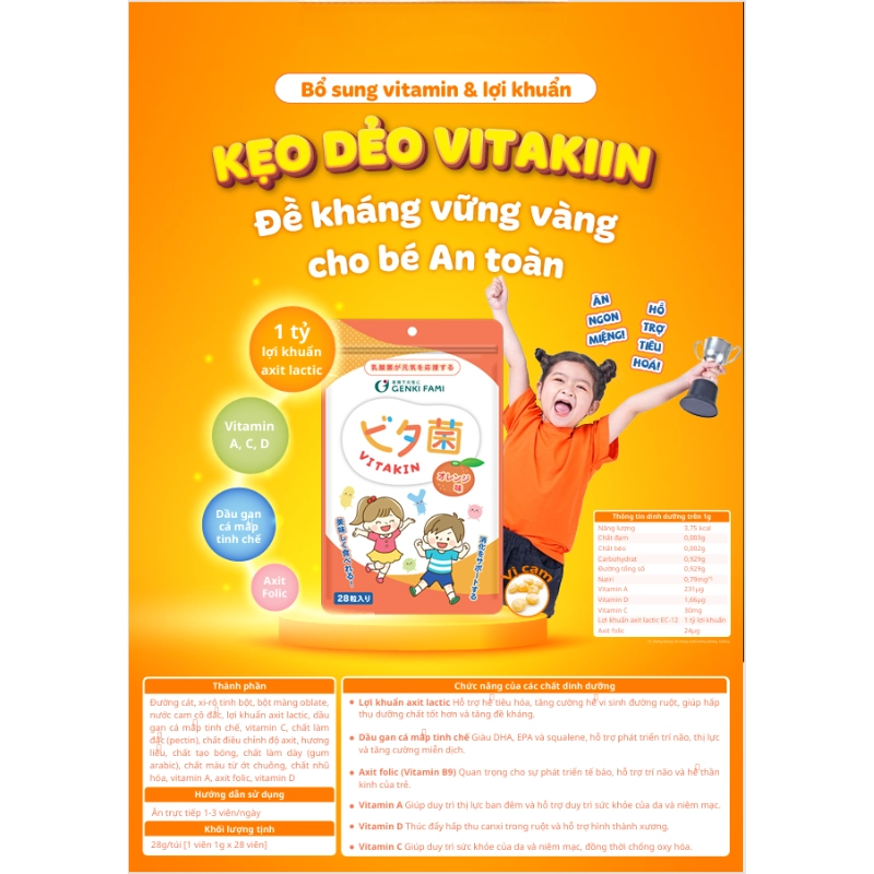 Kẹo dẻo bổ sung Lợi khuẩn và vitamin VITAKIN túi 28 viên
