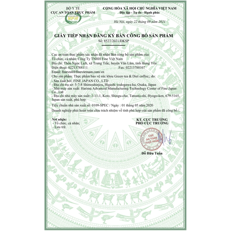Trà Xanh Cà Phê Giảm Cân Green tea & Diet Coffee Fine Japan - 30 gói