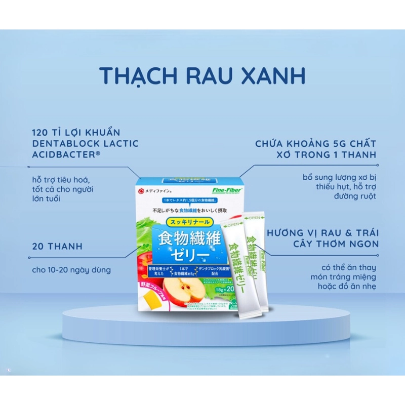 Thạch cung cấp chất sơ và vitamin từ rau củ quả Dietary Jelly Fine Japan Hộp 20 thanh