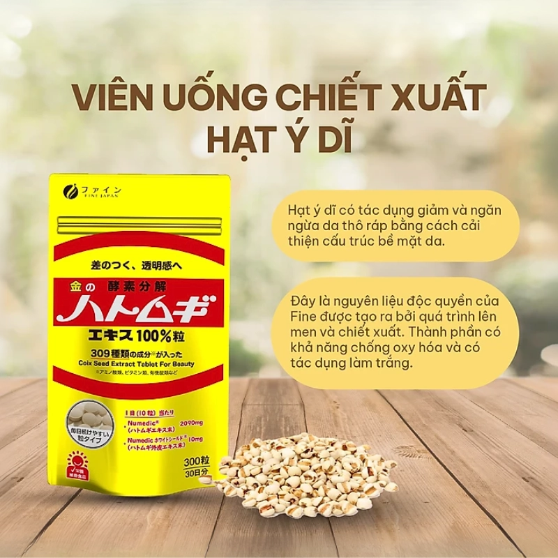 Viên Uống Trắng Da Ý Dĩ Coix Seed Extract Fine Japan 300 Viên