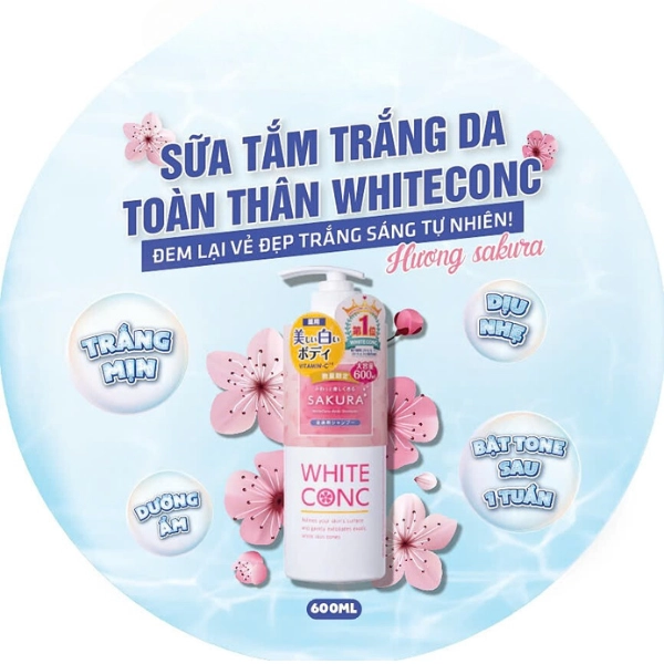 Sữa tắm trắng sáng da toàn thân WHITE CONC - HƯƠNG ANH ĐÀO 600ml (phiên bản mùa xuân)