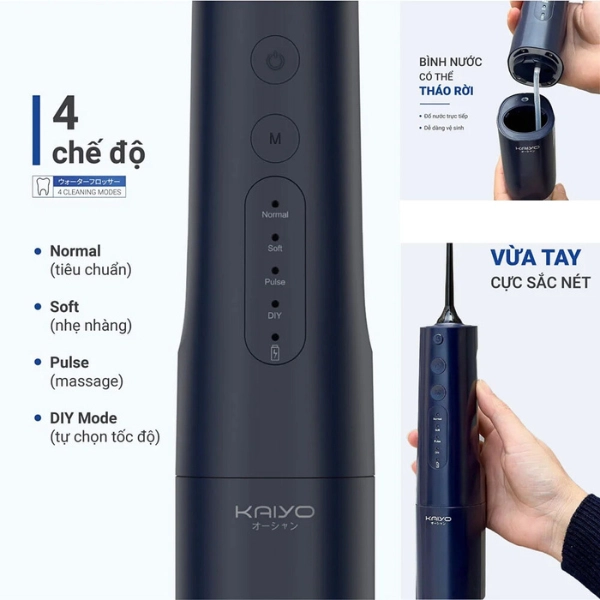 Máy tăm nước Extra Water tank 4 chế độ Kaiyo màu xanh