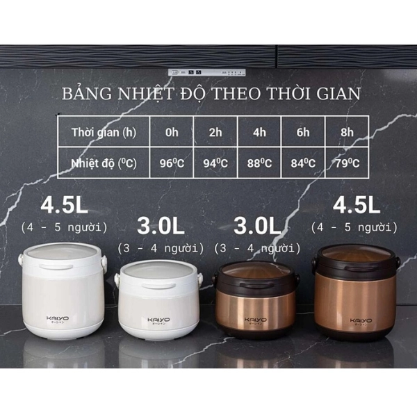 Nồi ủ chân không Kaiyo màu trắng, dung tích 4,5 lít
