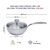 Chảo đúc Inox 3 lớp đáy liền sây lòng Tri-ply có vung kính Kaiyo