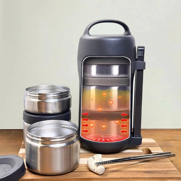 Hộp cơm giữ nhiệt Kaiyo 1600ml, màu ghi
