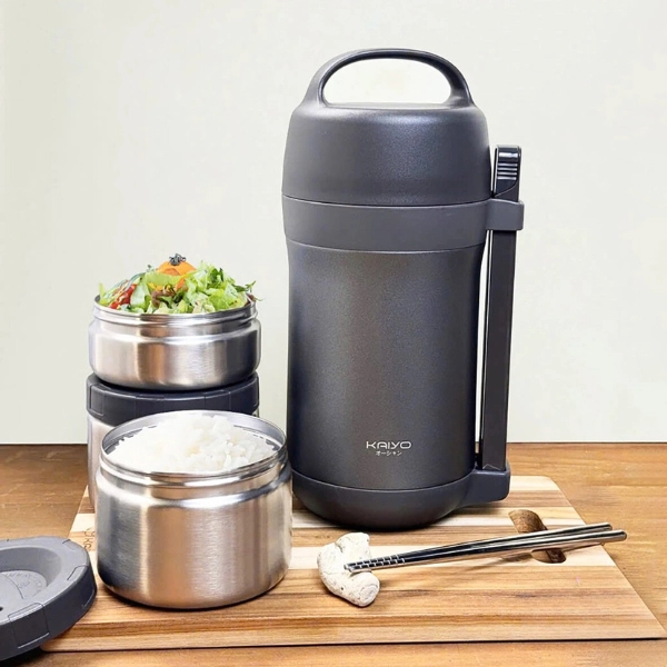 Hộp cơm giữ nhiệt Kaiyo 1600ml, màu ghi