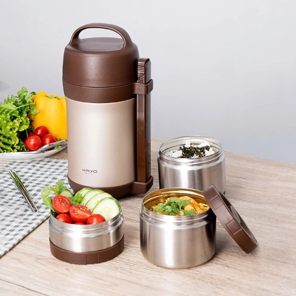 Hộp cơm giữ nhiệt Kaiyo 1600ml, màu nâu