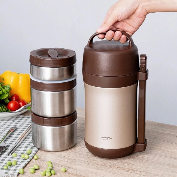 Hộp cơm giữ nhiệt Kaiyo 1600ml, màu nâu