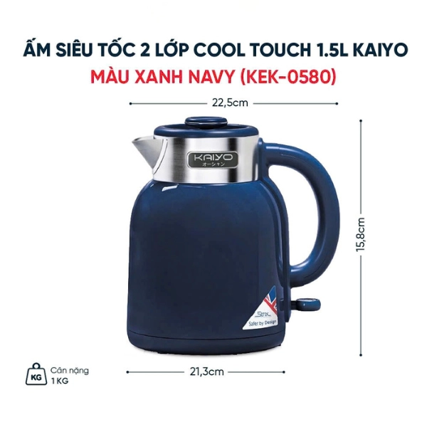 Ấm siêu tốc 2 lớp cool touch 1,5L Kaiyo