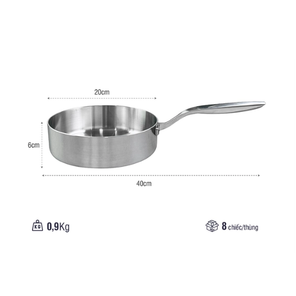 Chảo inox 316 liền khối 5-ply Premium Kaiyo thành cao