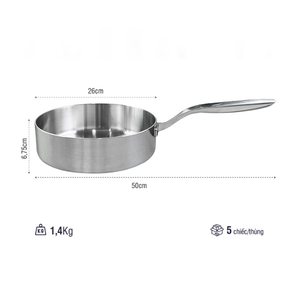 Chảo inox 316 liền khối 5-ply Premium Kaiyo thành cao