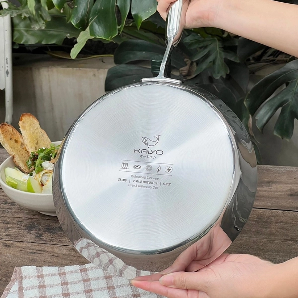 Chảo inox 316 liền khối 5-ply Premium Kaiyo thành cao