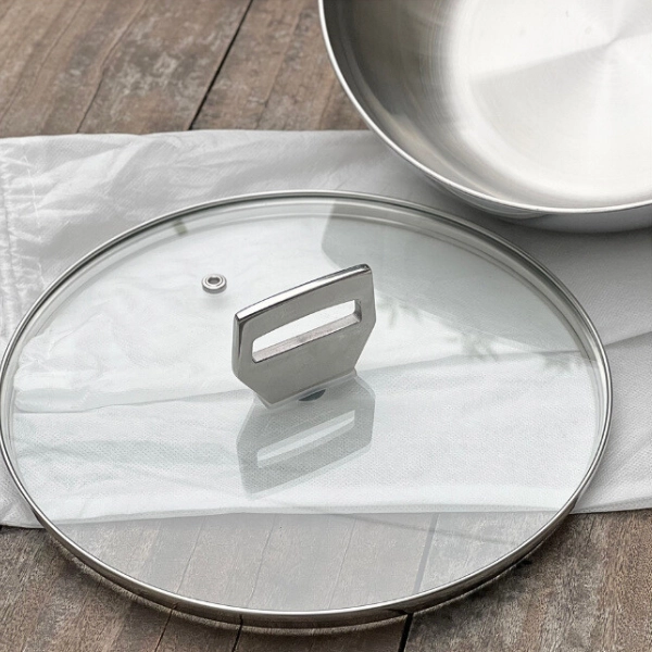 Chảo inox 316 liền khối 5-ply Premium Kaiyo -sâu lòng có vung kính