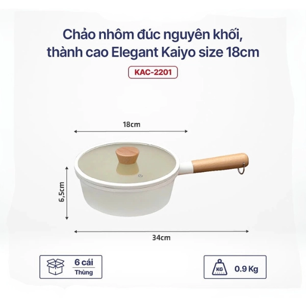 Chảo nhôm đúc nguyên khối, thành cao Elegant Kaiyo