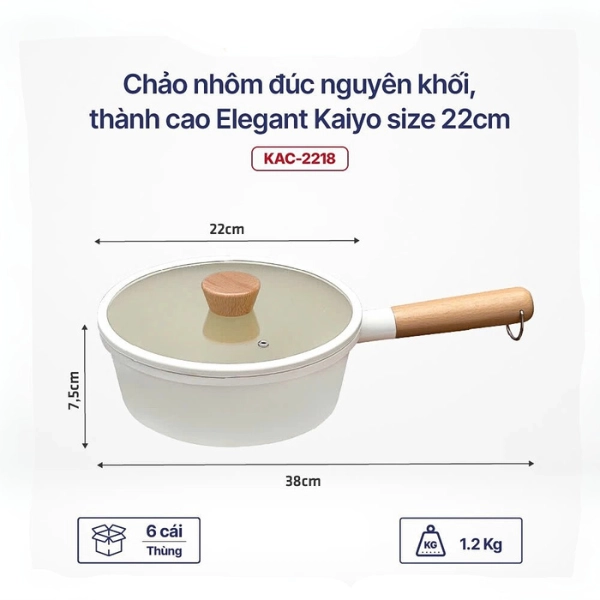 Chảo nhôm đúc nguyên khối, thành cao Elegant Kaiyo