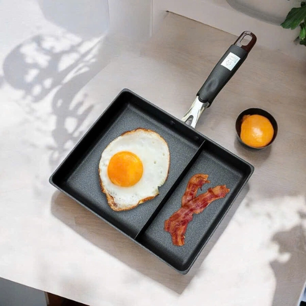 Chảo chống dính chữ nhật chia 2 ngăn Tamahashi 18x23cm